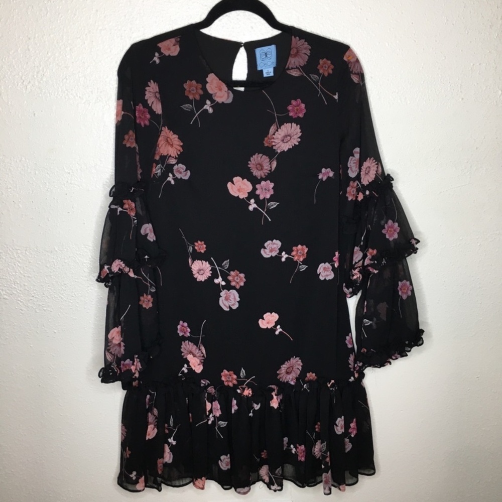 CeCe Long Sleeve Romantic Memories Floral Tiered Ruffle Dress S - Picture 2 of 5